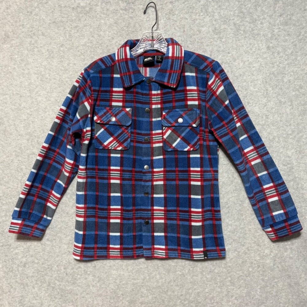 Quicksilver Shirt Youth Boys Medium M 10/12 Fleece Flannel Jacket Plaid Blue Red
